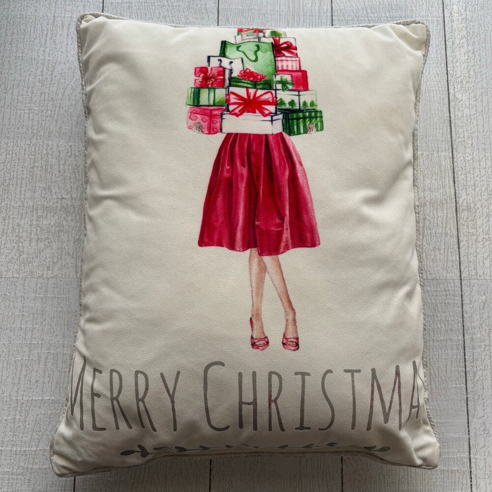 Christmas Retro Fashion Lady Shopping Throw Pillow